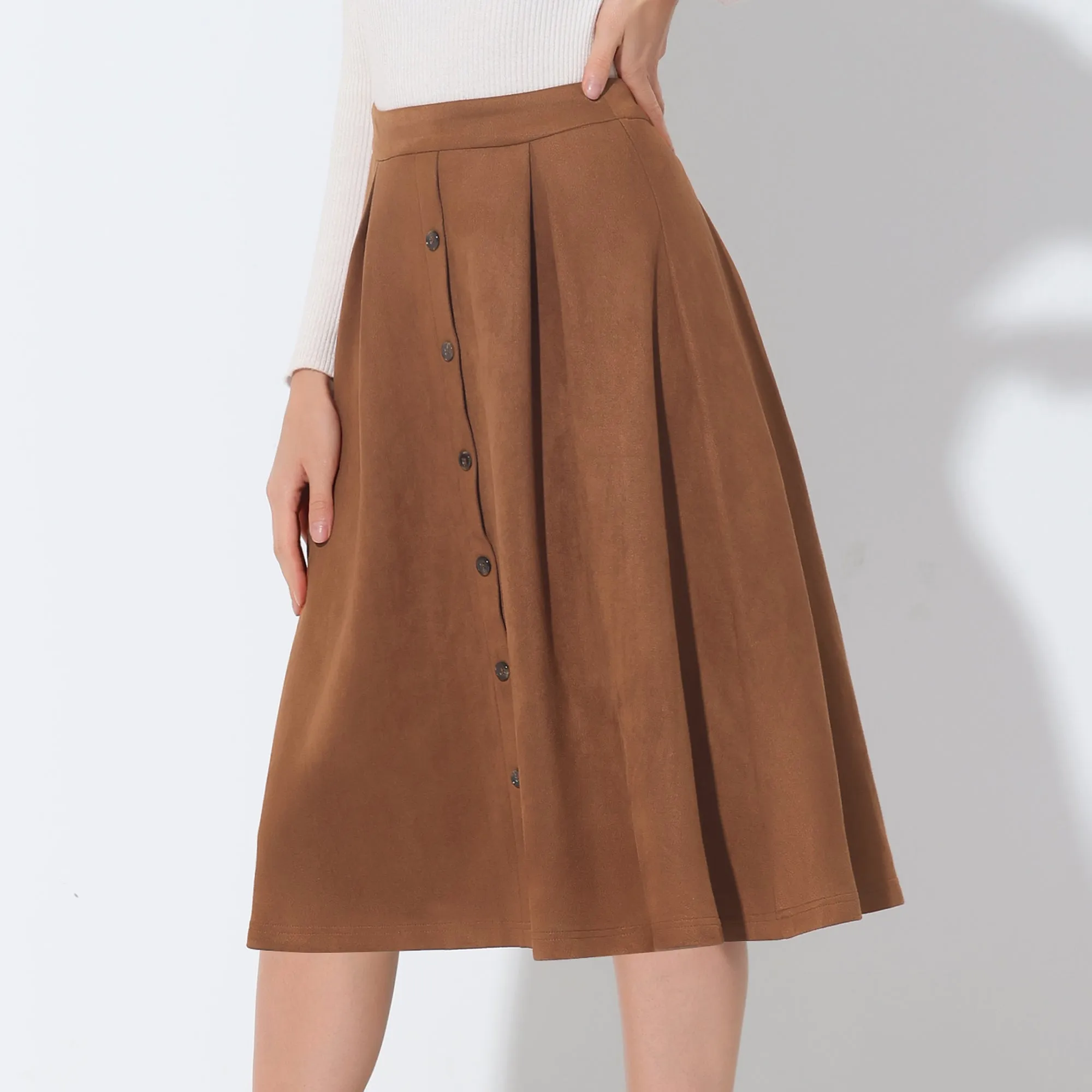 Faux Suede High Waist Swing Flared Midi Casual Skater Skirt sold by Allegra K product image thumbnail 2