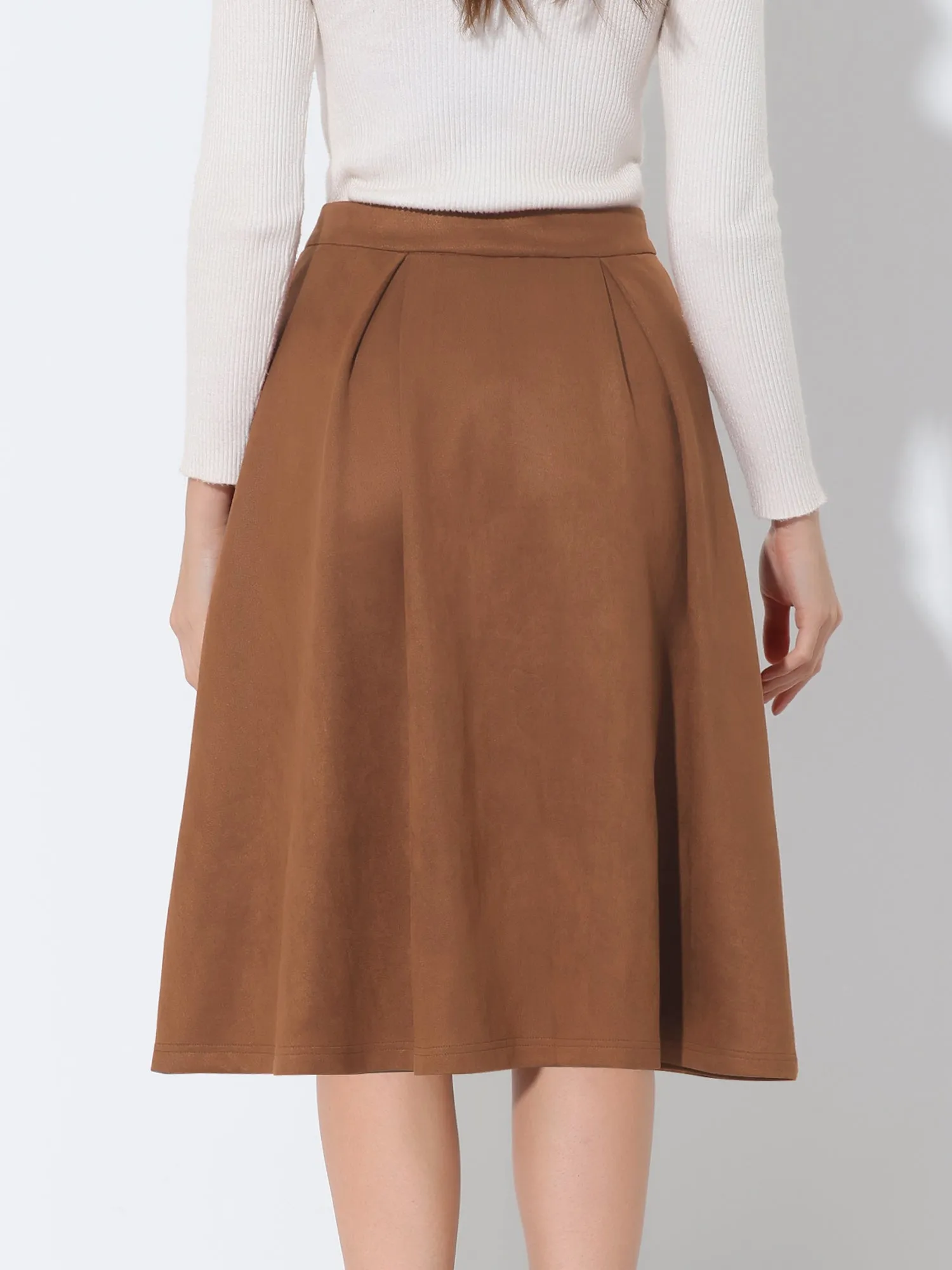 Faux Suede High Waist Swing Flared Midi Casual Skater Skirt sold by Allegra K product image thumbnail 3
