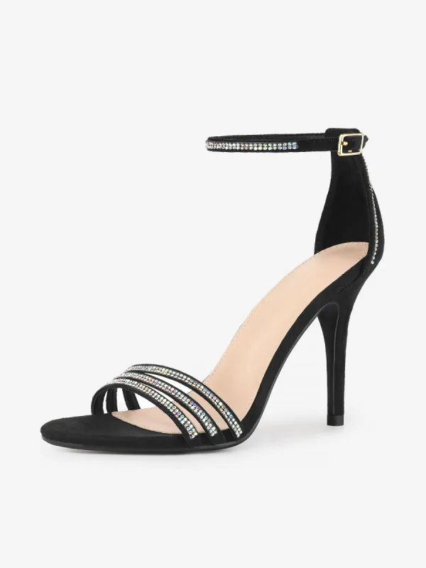 Women's Round Toe Rhinestone Ankle Strap Stiletto Heels Sandals sold by Allegra K