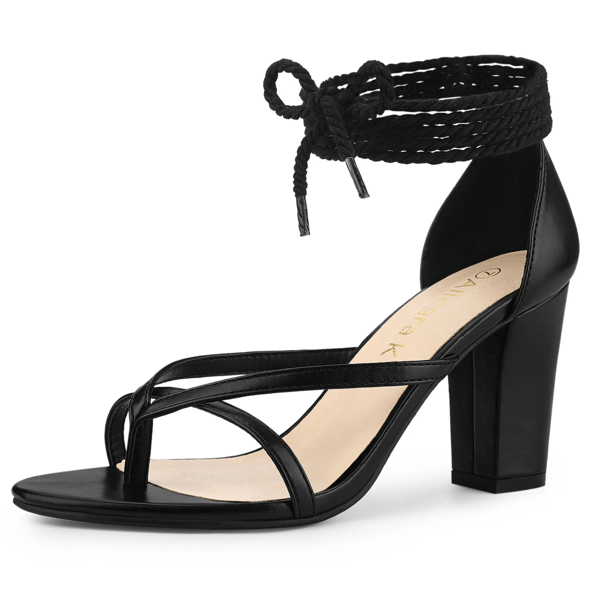 Open Toe Flip Flops Chunky Heel Lace Up Sandals sold by Allegra K product image thumbnail 2