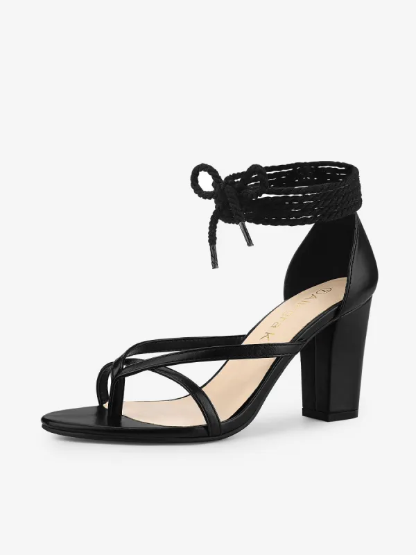 Open Toe Flip Flops Chunky Heel Lace Up Sandals sold by Allegra K