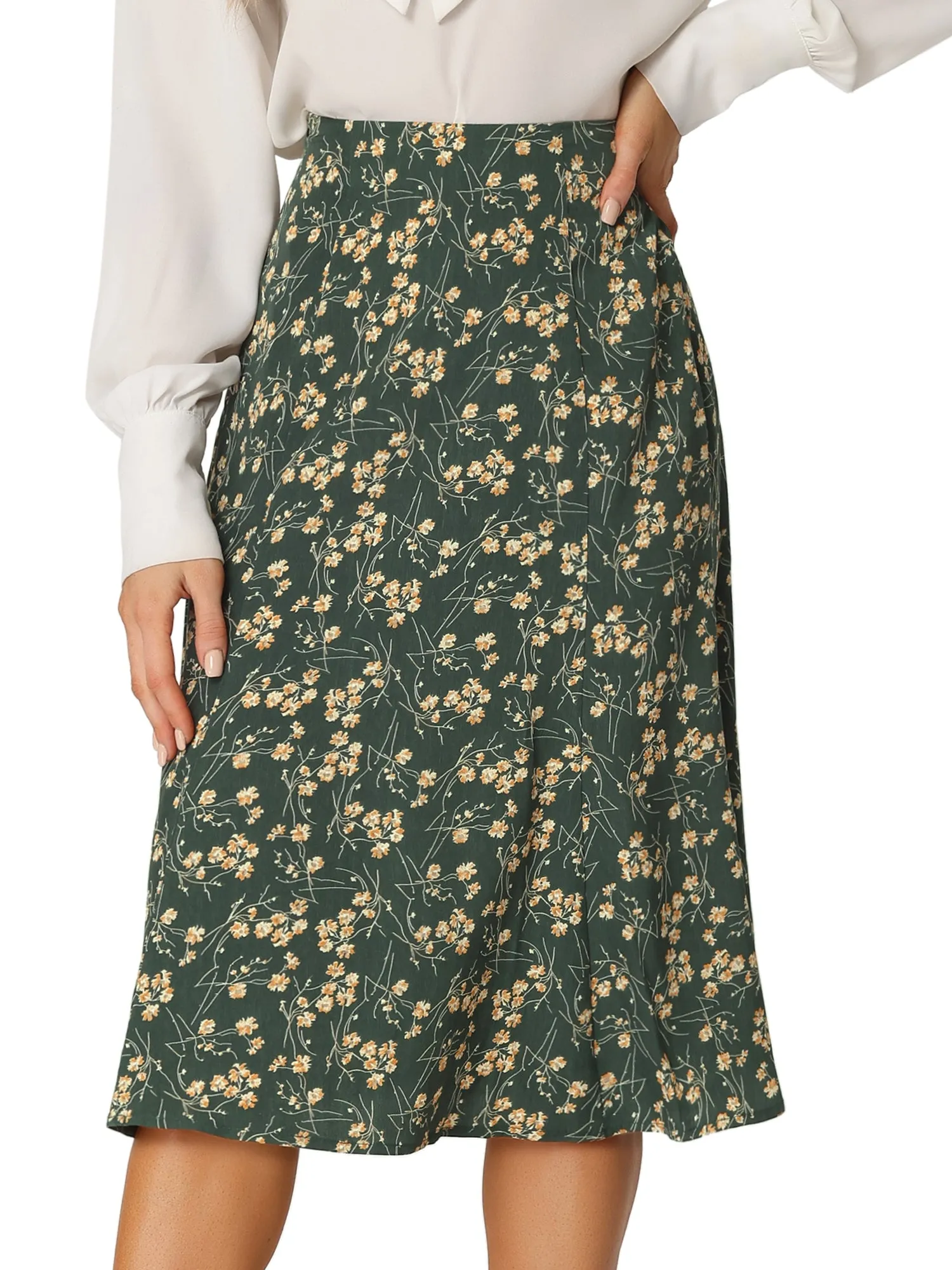 Floral Midi Peasant Elastic Waist A-Line Skirt sold by Allegra K product image thumbnail 4
