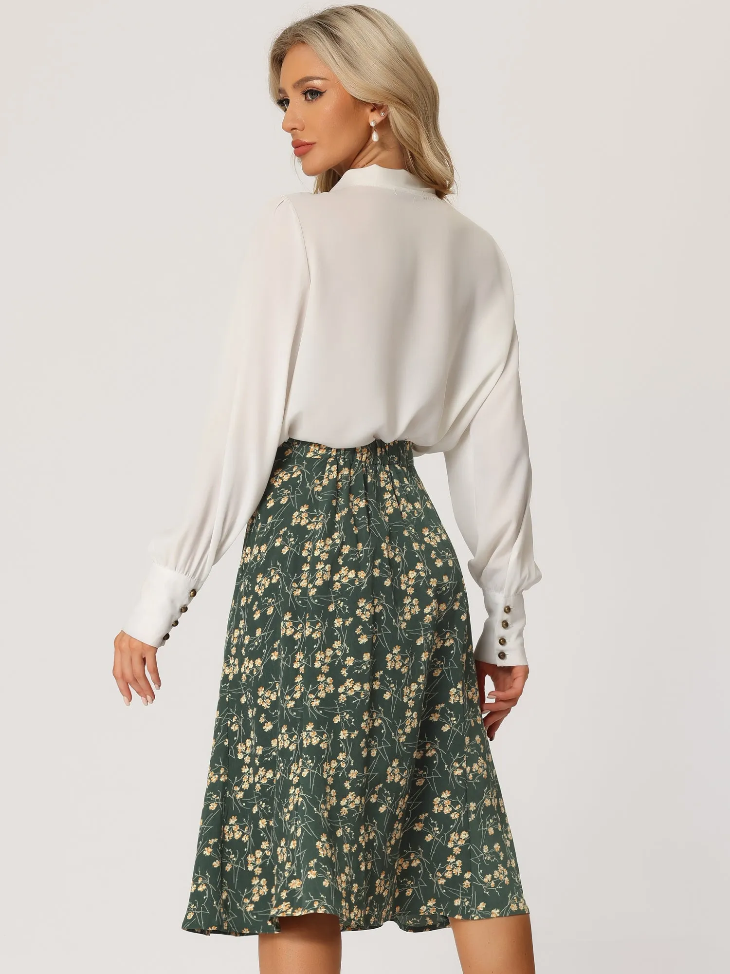 Floral Midi Peasant Elastic Waist A-Line Skirt sold by Allegra K product image thumbnail 3