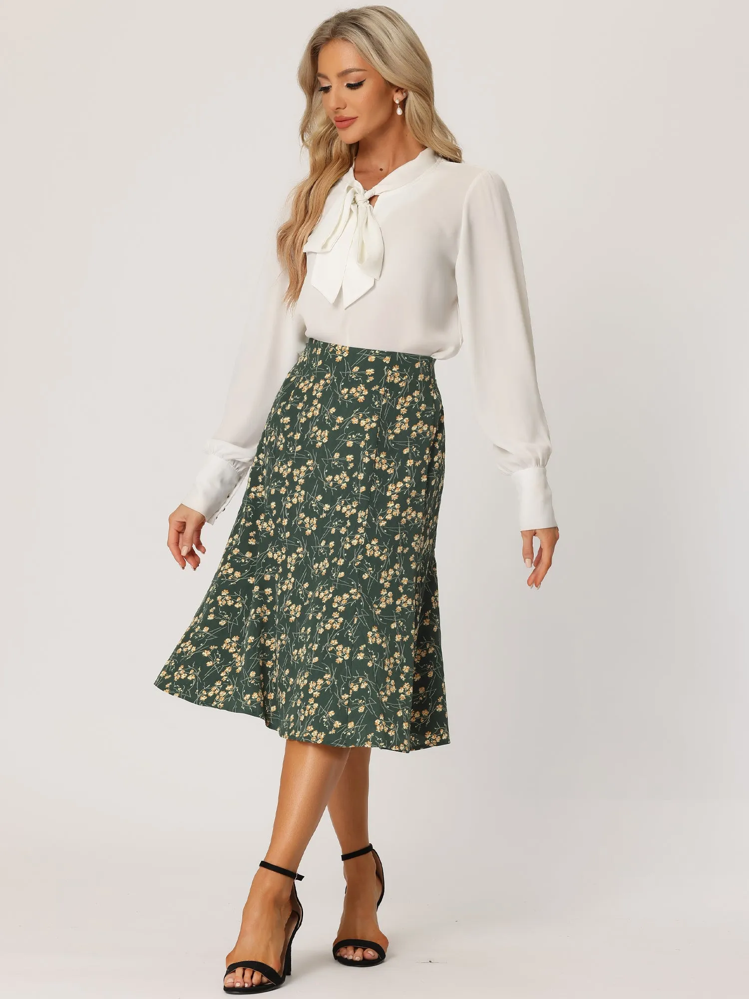 Floral Midi Peasant Elastic Waist A-Line Skirt sold by Allegra K