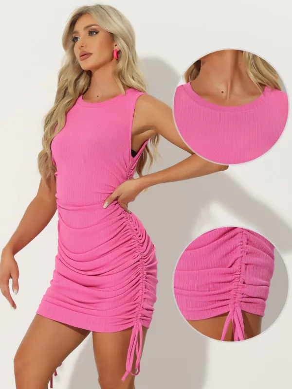 Drawstring Ruched Bodycon Sleeveless Mini Dress sold by Allegra K