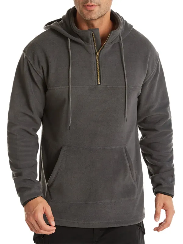 Men's Drawstring Hooded Sweatshirt Plush Half Zip Outdoor Pullover Hoodie sold by Allegra K