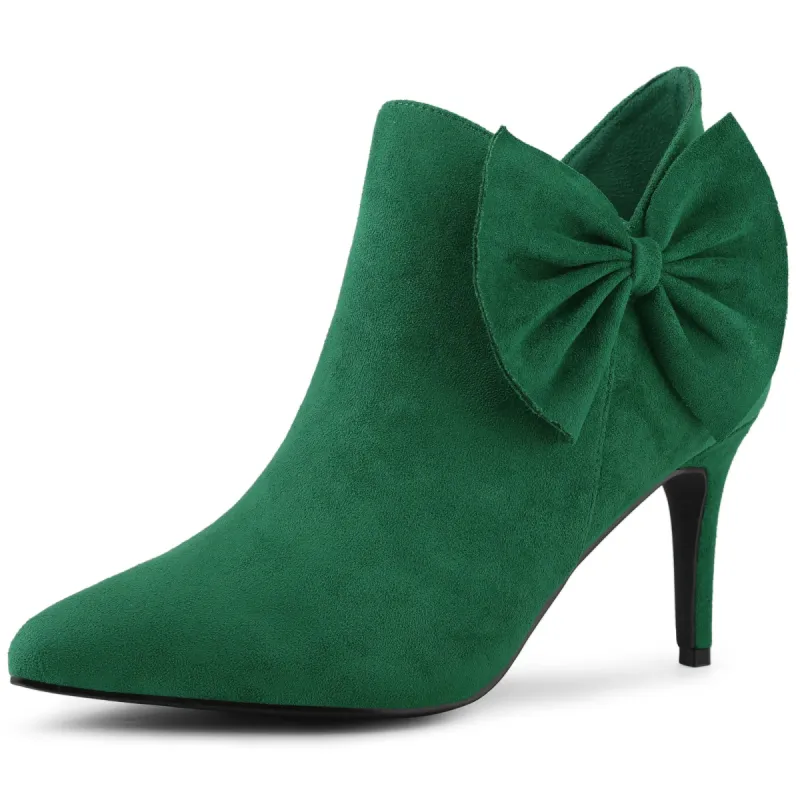 Women's Pointed Toe Zip Stiletto Bow Heels Boots sold by Allegra K