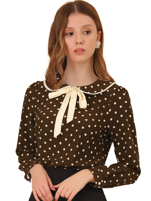 Women's Peter Pan Collar Top Dots Tie Neck Work Chiffon Blouse Shirt sold by Allegra K