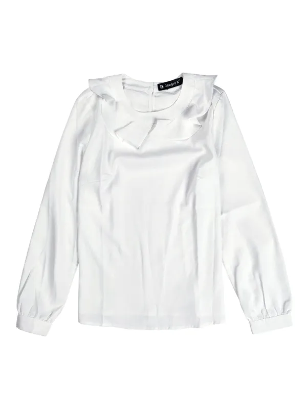 Women's Office Work Elegant Keyhole Back Ruffle Neck Long Sleeve Blouse sold by Allegra K