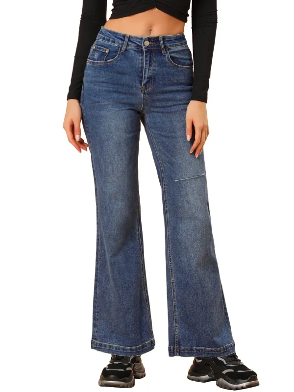 Women¡¯s Casual Denim Pants Mid Rise Ripped Stretchy Bootcut Jeans sold by Allegra K