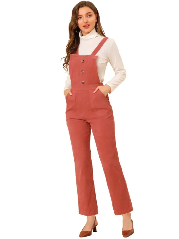 Women's Casual Elastic Back Corduroy Overalls Strap Pants sold by Allegra K