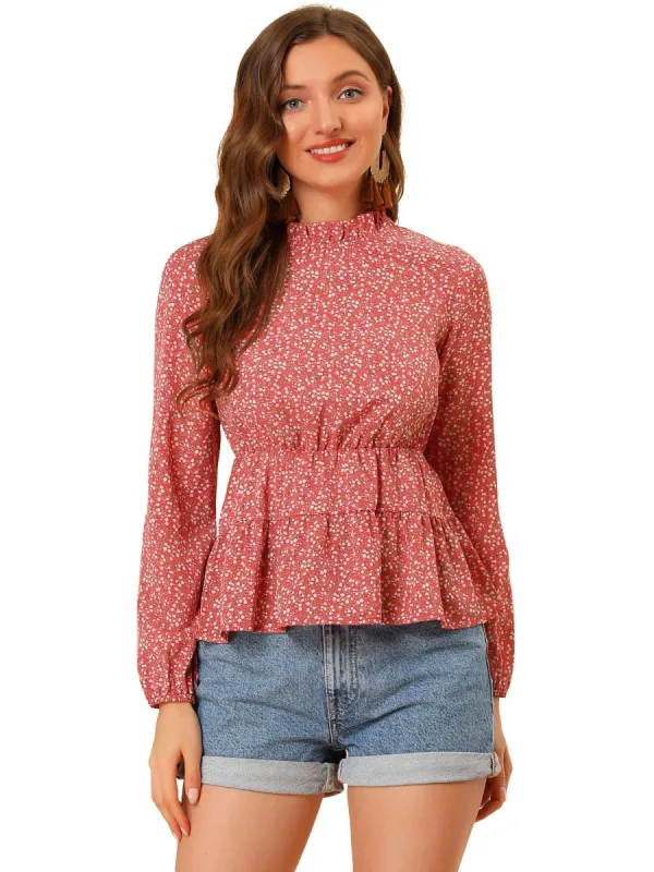 Women's Long Sleeve Ruffle Neck Peplum Top sold by Allegra K