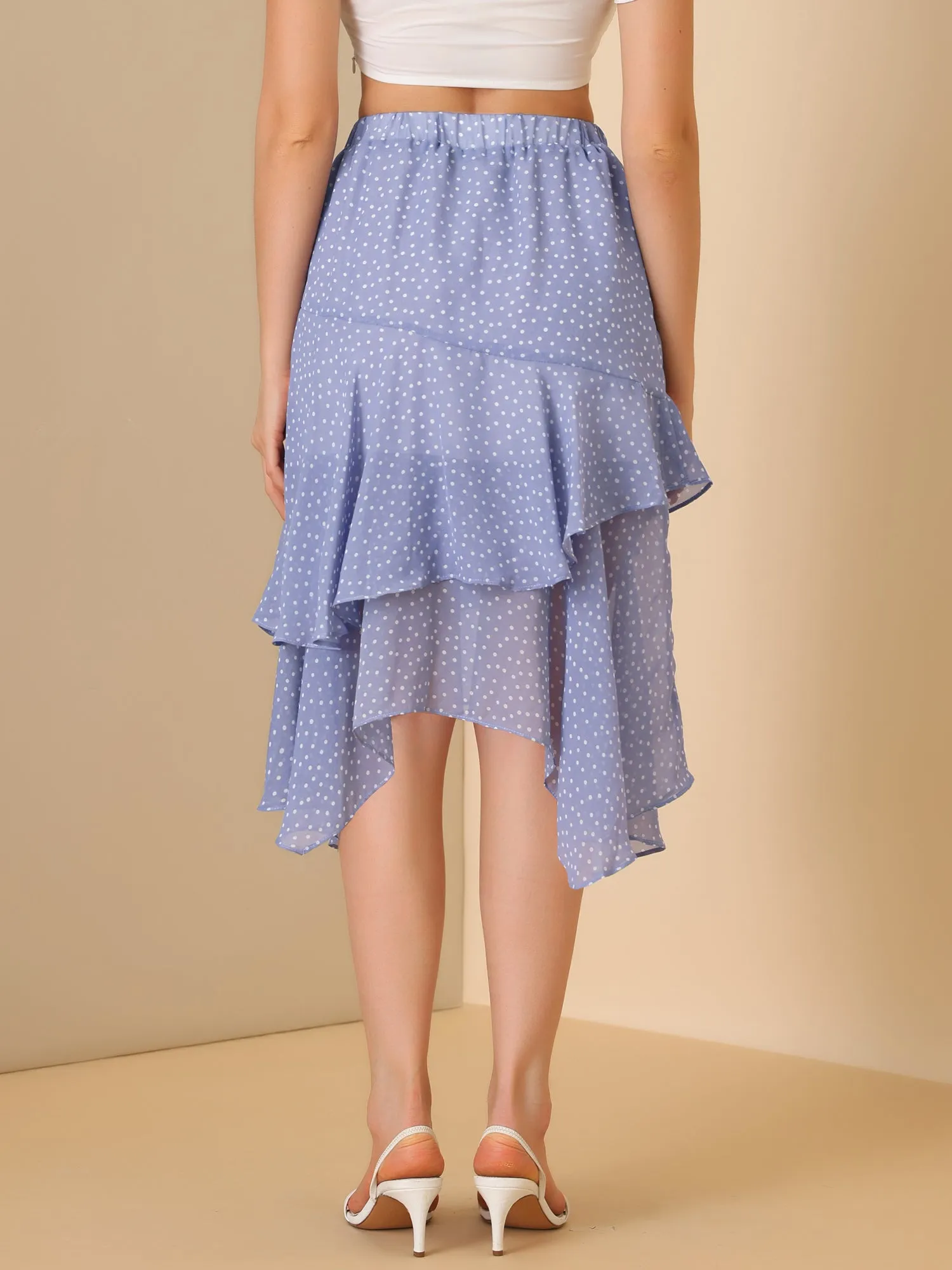 Polka Dots Elastic High Waist Irregular Layered Chiffon Skirt sold by Allegra K product image thumbnail 5