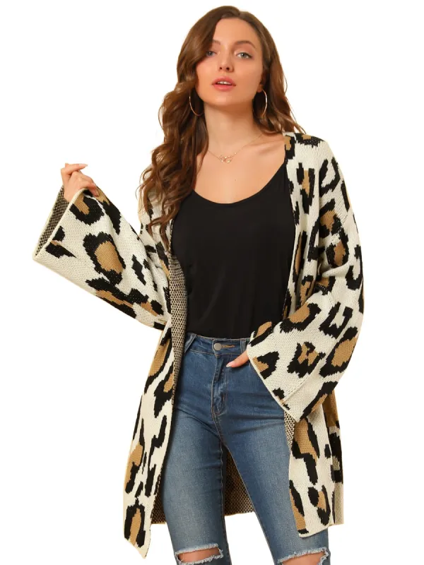 Women's Long Sleeve Open Front Leopard Printed Cardigan Sweater sold by Allegra K