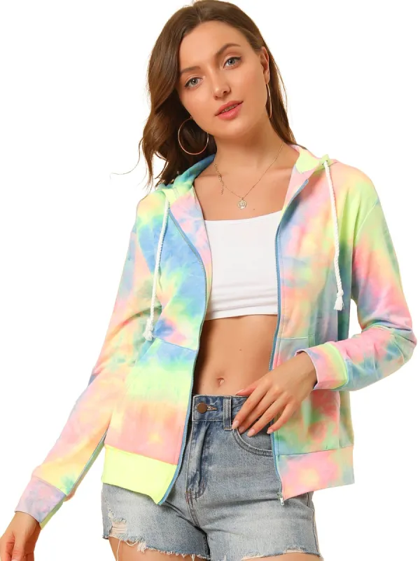 Women's Tie Dye Zip Up Hooded Sweatshirt with Pockets sold by Allegra K