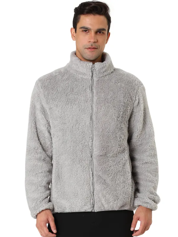 Men's Winter Solid Color Long Sleeved Full-Zip Sherpa Fleece Jacket sold by Allegra K