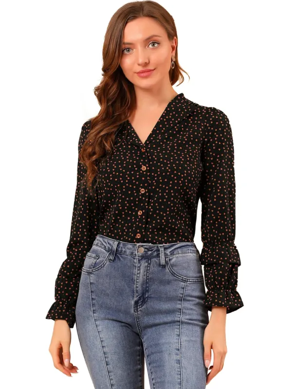 Women's Puff Long Sleeve Blouse Heart Polka Dots Button Up Shirts sold by Allegra K