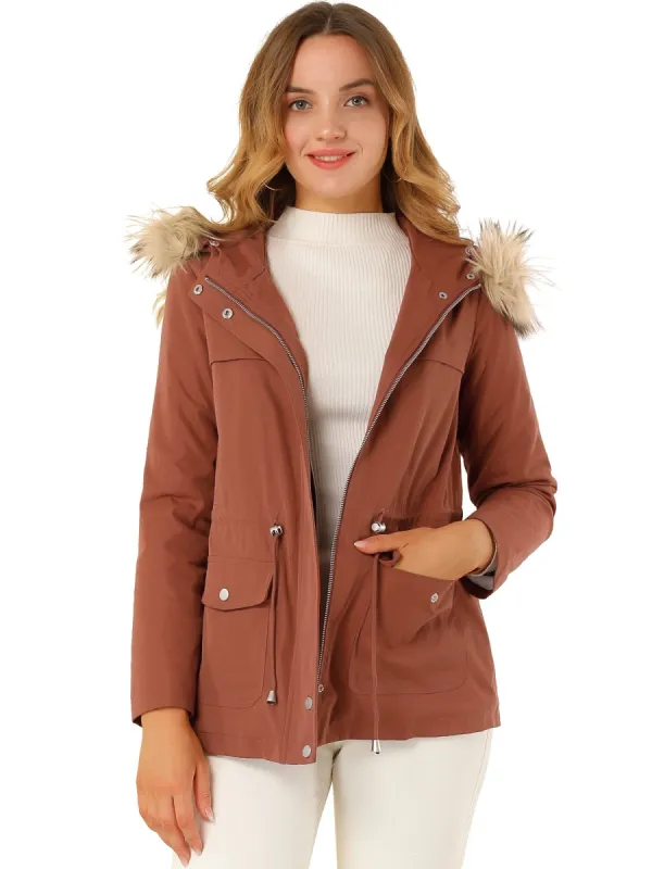 Women's Winter Faux Fur Trim Parkas Lined Warm Cotton Zipper Hoodie Coat sold by Allegra K