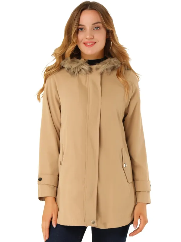 Women's Parka Jacket Hooded Autumn Outdoor Thin Coat with Pocket sold by Allegra K