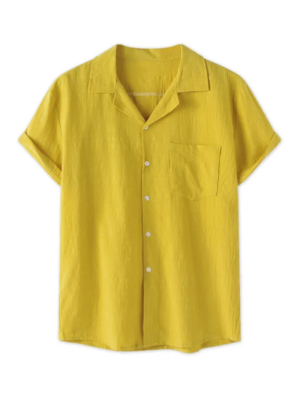 Men's Linen Shirt Summer Casual Camp Collar Short Sleeve Button Down Beach Shirts sold by Allegra K