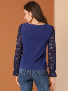 Lace Long Sleeve Top Knit Ruffle Cuff Blouse sold by Allegra K