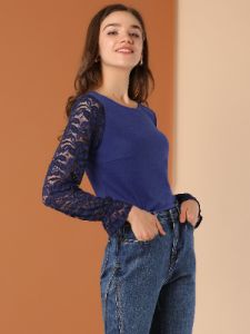 Lace Long Sleeve Top Knit Ruffle Cuff Blouse sold by Allegra K