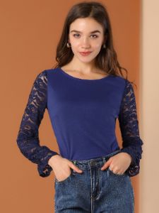 Lace Long Sleeve Top Knit Ruffle Cuff Blouse sold by Allegra K