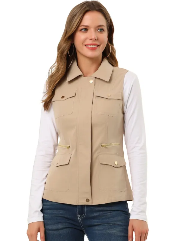 Women's Zip Up Jacket with Pockets Sleeveless Anorak Utility Vest sold by Allegra K