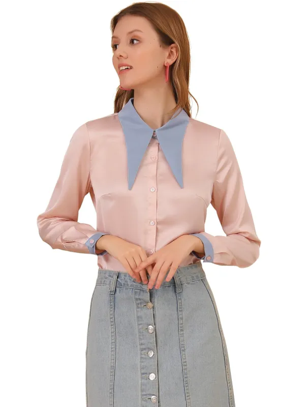 Women's Point Collar Button-Down Long Sleeve Collar Top sold by Allegra K