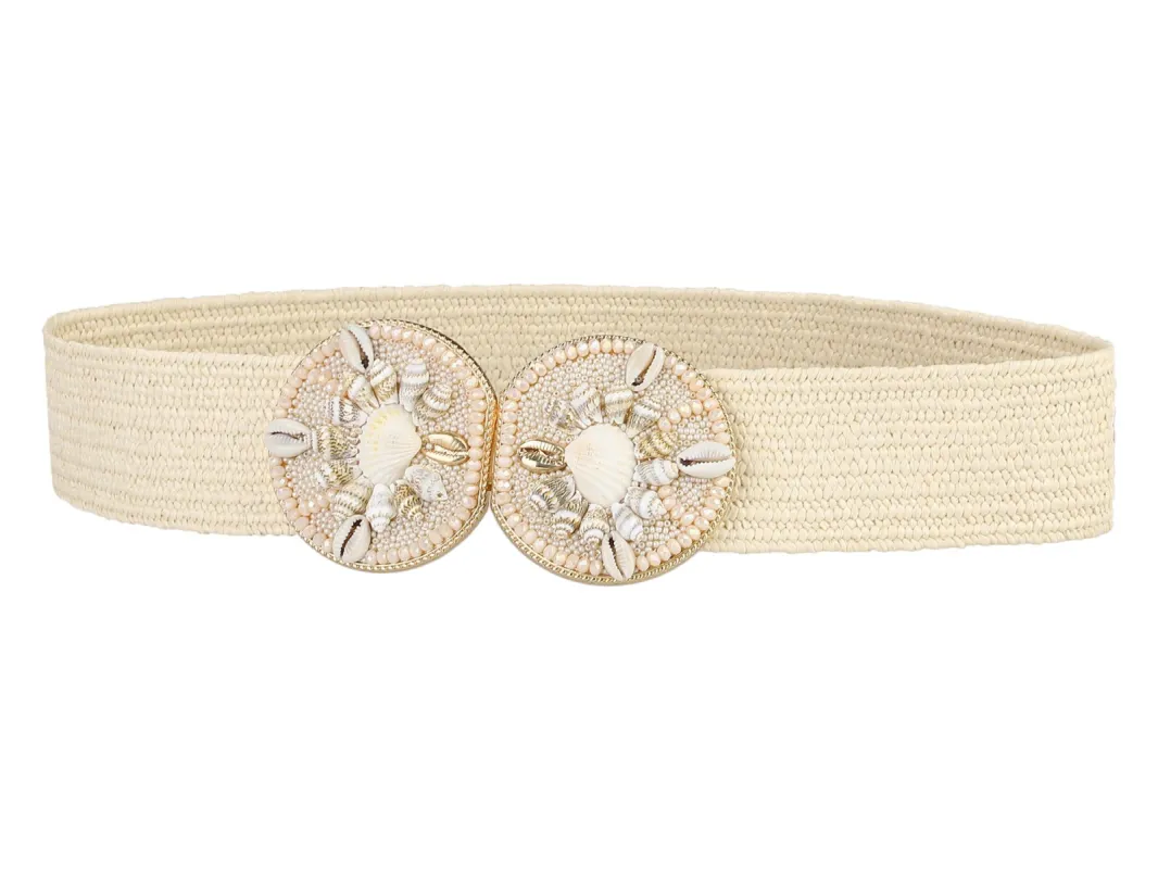 Womens Elastic Wide Waist Belts Braided Belts for Dress Shell Buckle sold by Allegra K
