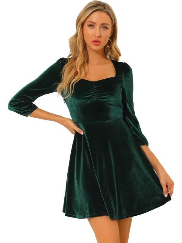 Women's Vintage Square Neck 3/4 Sleeve Velvet Dress sold by Allegra K