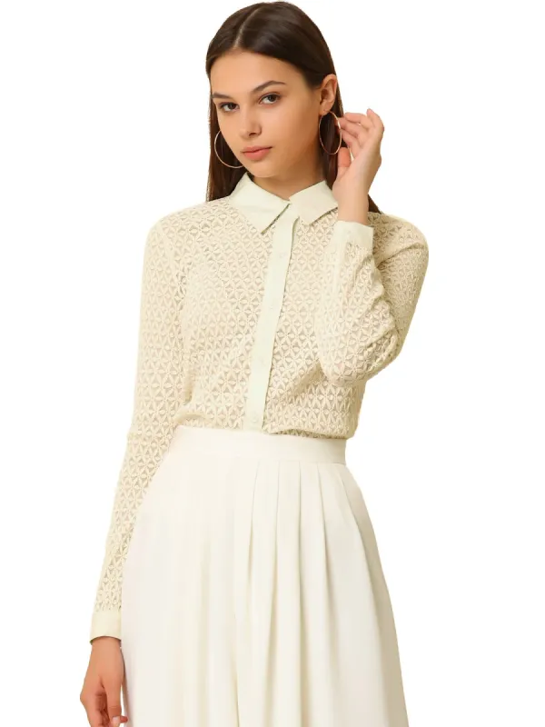Women's Lace Elegant Casual Long Sleeve Button Down Shirt sold by Allegra K
