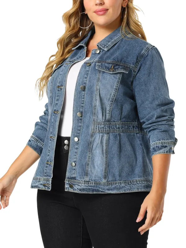 Plus Size Denim Jackets for Women Classic Washed Front Jean Jacket sold by Allegra K