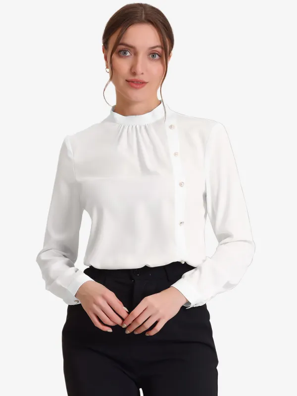 Office Shirt Elegant Stand Collar Long Sleeve Vintage Blouse sold by Allegra K