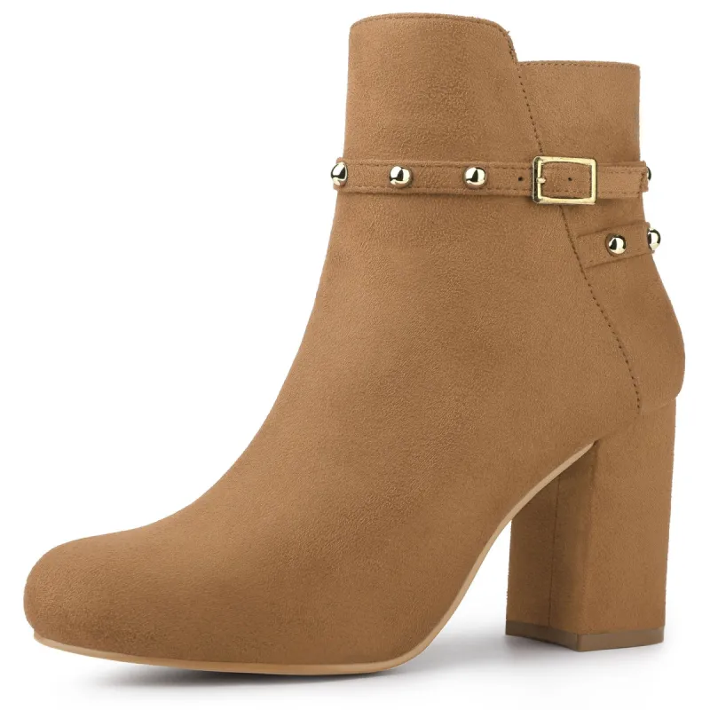 Women's Buckle Decor Chunky Heels Ankle Boots sold by Allegra K