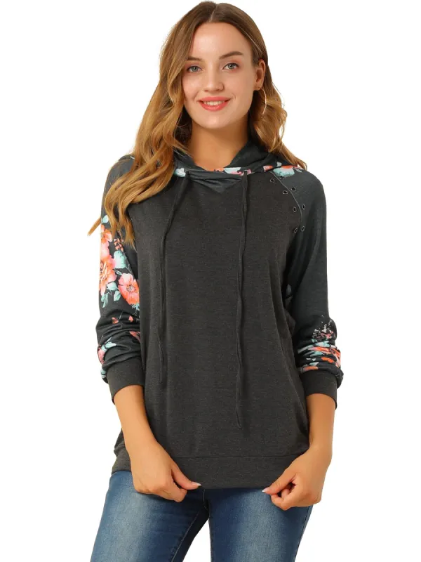 Women's Floral Hoodie Tops Long Sleeve Pullover Hooded Sweatshirt made by Allegra K