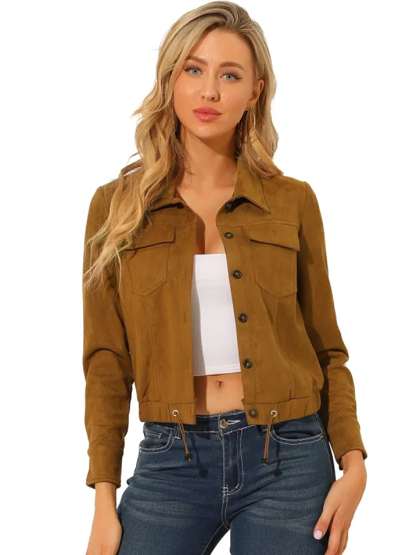 Women's Faux Suede Casual Point Collar Button Up Biker Moto Jacket sold by Allegra K