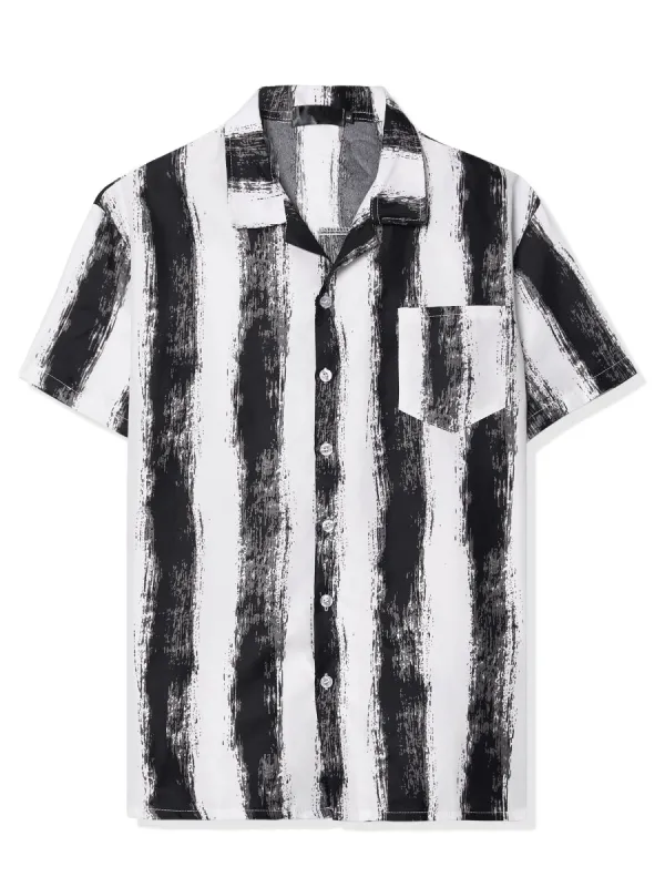 Men's Hawaiian Beach Shirts Short Sleeve Button Down Summer Color Block Printed Shirt made by Allegra K
