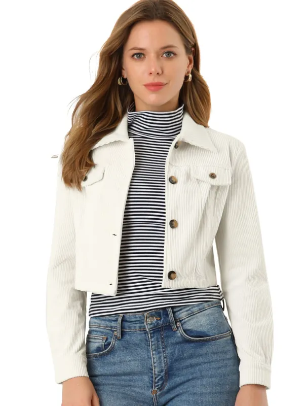 Women's Casual Cropped Button Down Long Sleeve Short Corduroy Jacket sold by Allegra K