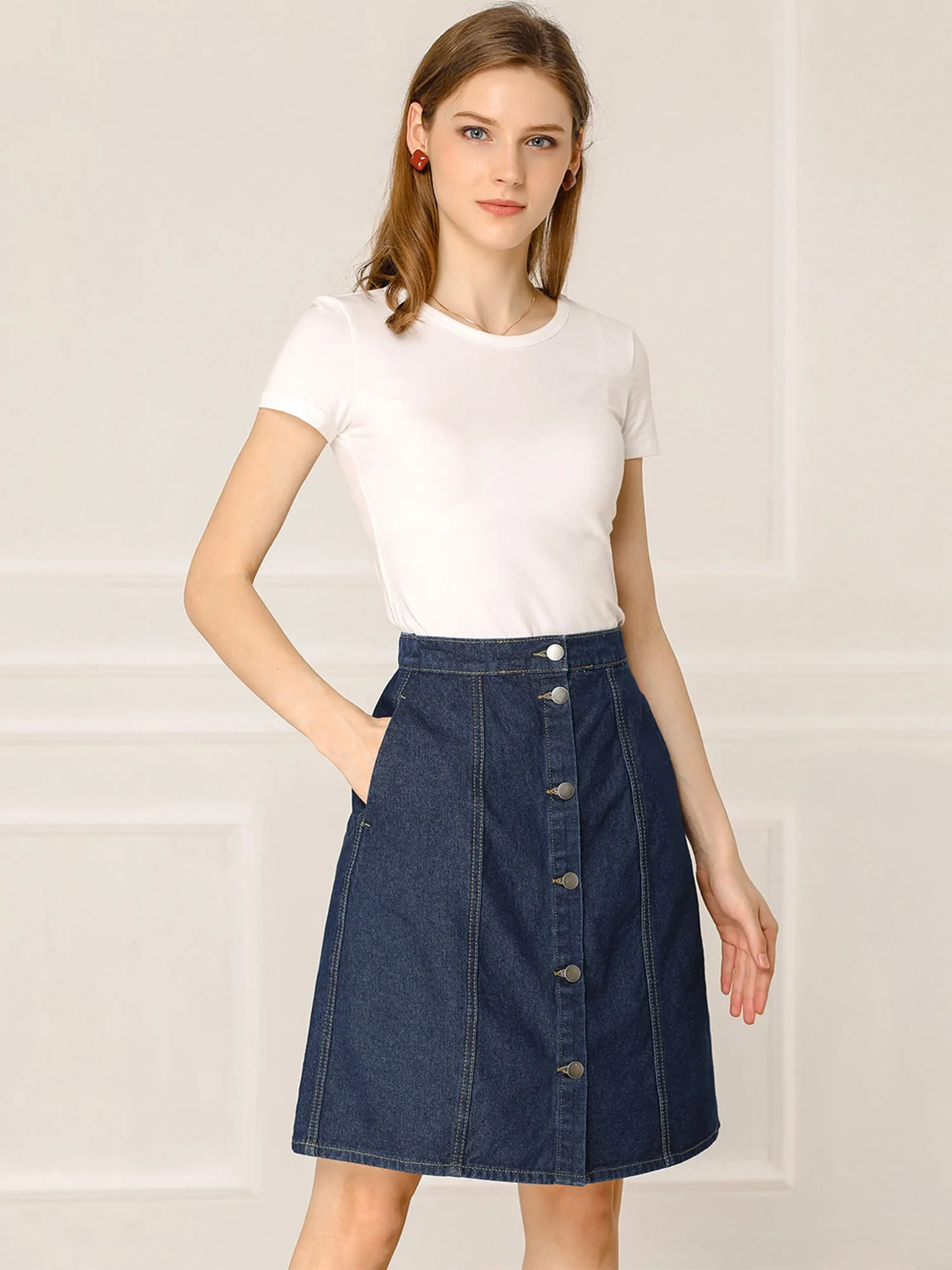 Casual Short Button Down Jeans Skirt sold by Allegra K