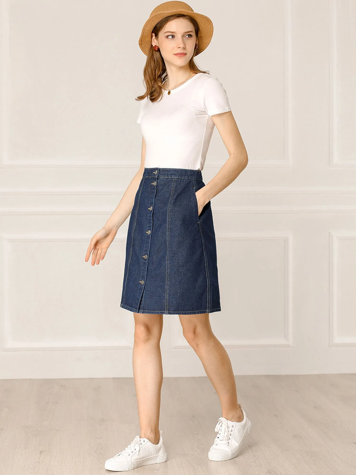 Casual Short Button Down Jeans Skirt sold by Allegra K product image thumbnail 3