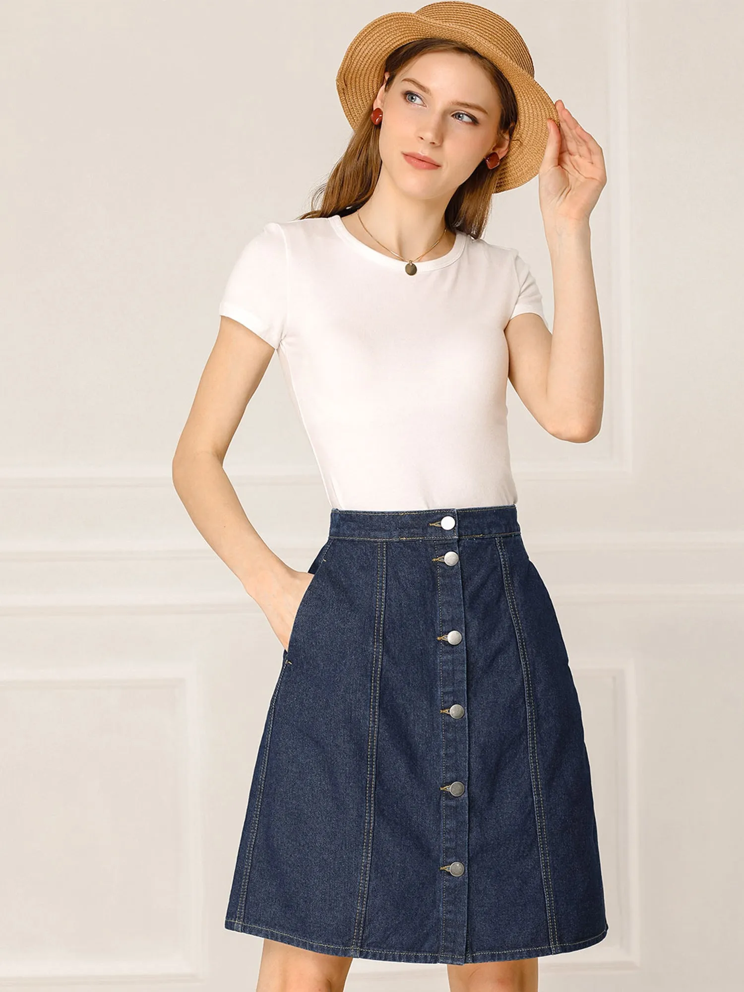 Casual Short Button Down Jeans Skirt sold by Allegra K product image thumbnail 2