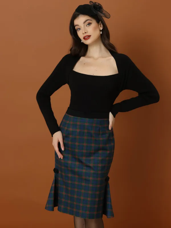 Women's Retro Plaid Print High Waisted Fishtail Mermaid Midi Skirt sold by Allegra K