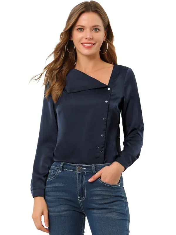 Women's Casual Long Sleeve Office Career Satin V Neck Blouse sold by Allegra K