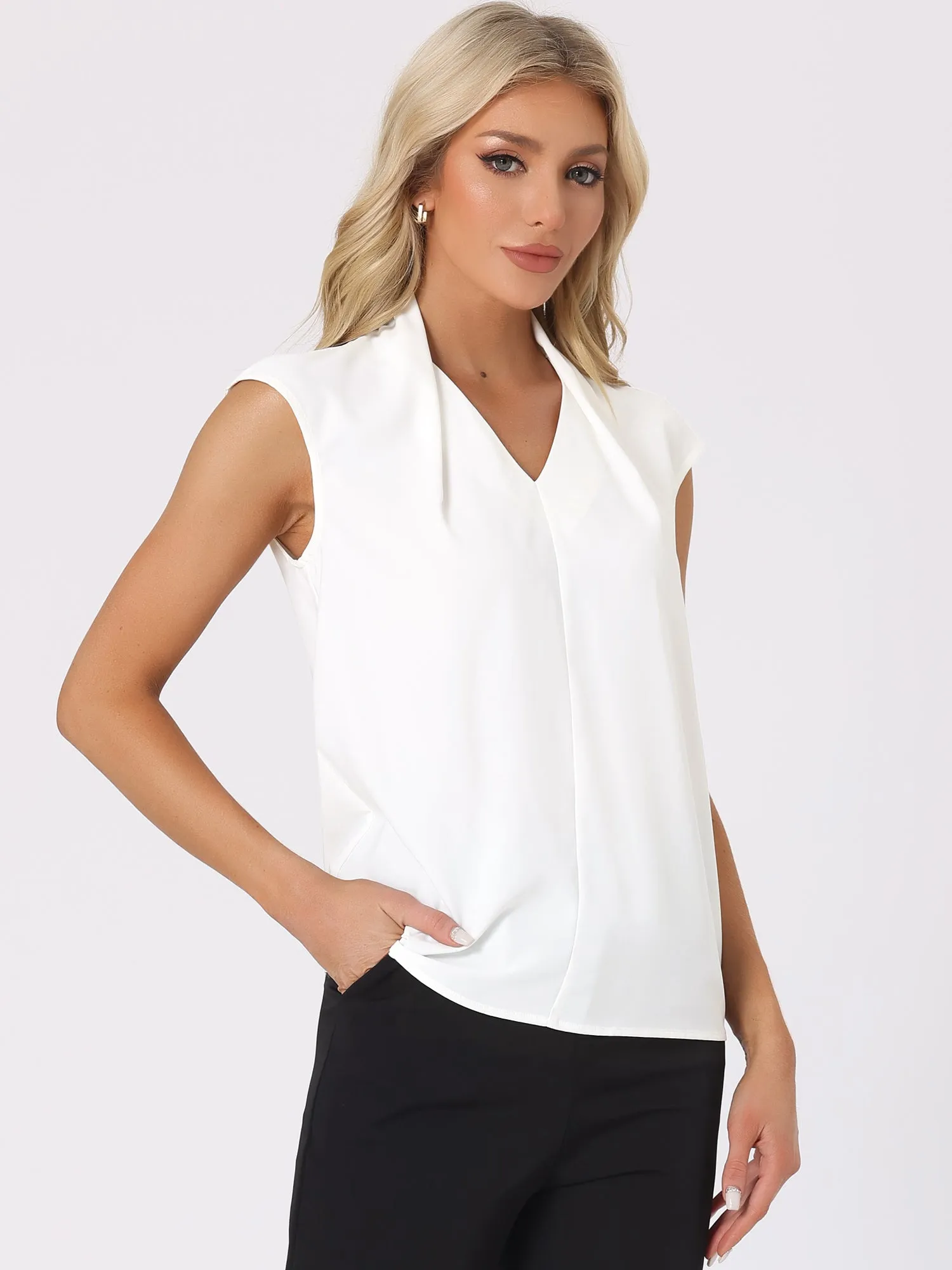 Solid V Neck Cap Sleeve Casual Office Chiffon Blouse sold by Allegra K