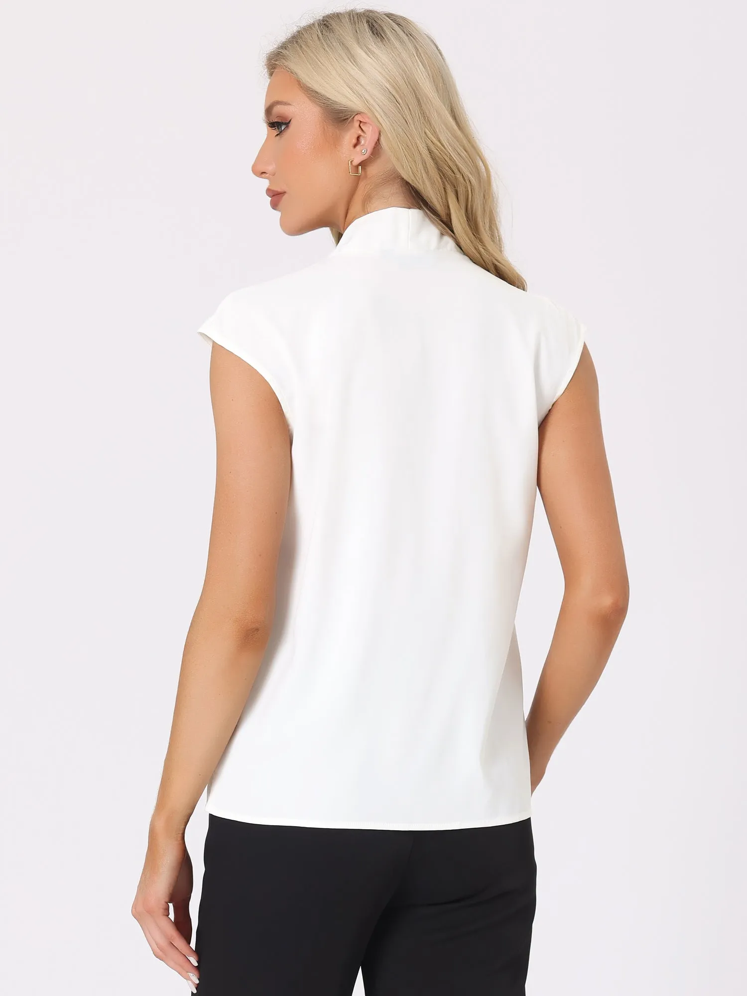 Solid V Neck Cap Sleeve Casual Office Chiffon Blouse sold by Allegra K product image thumbnail 3
