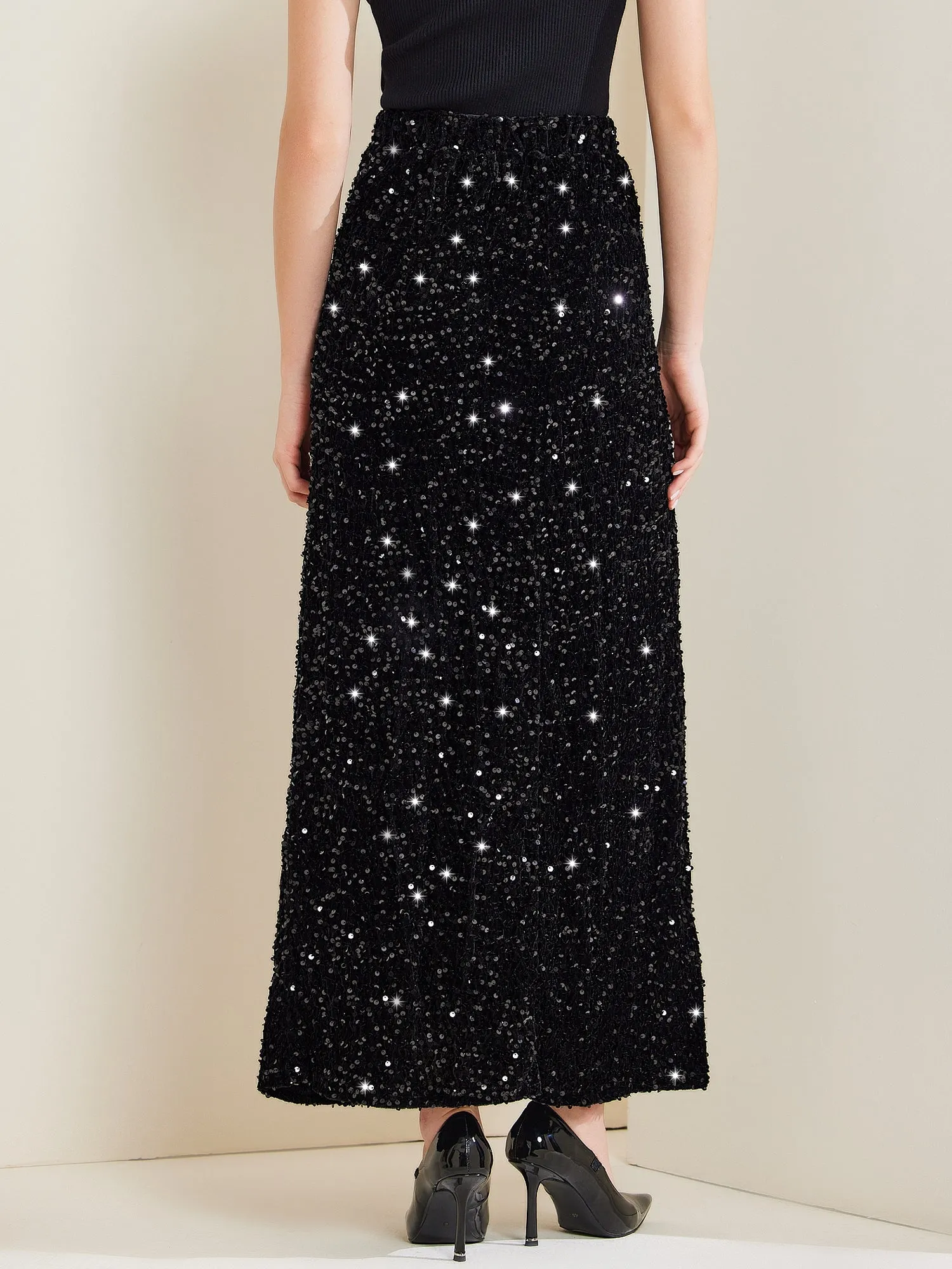 Sequin Velvet Elastic Waist Sparkle Party Maxi Skirt sold by Allegra K product image thumbnail 3