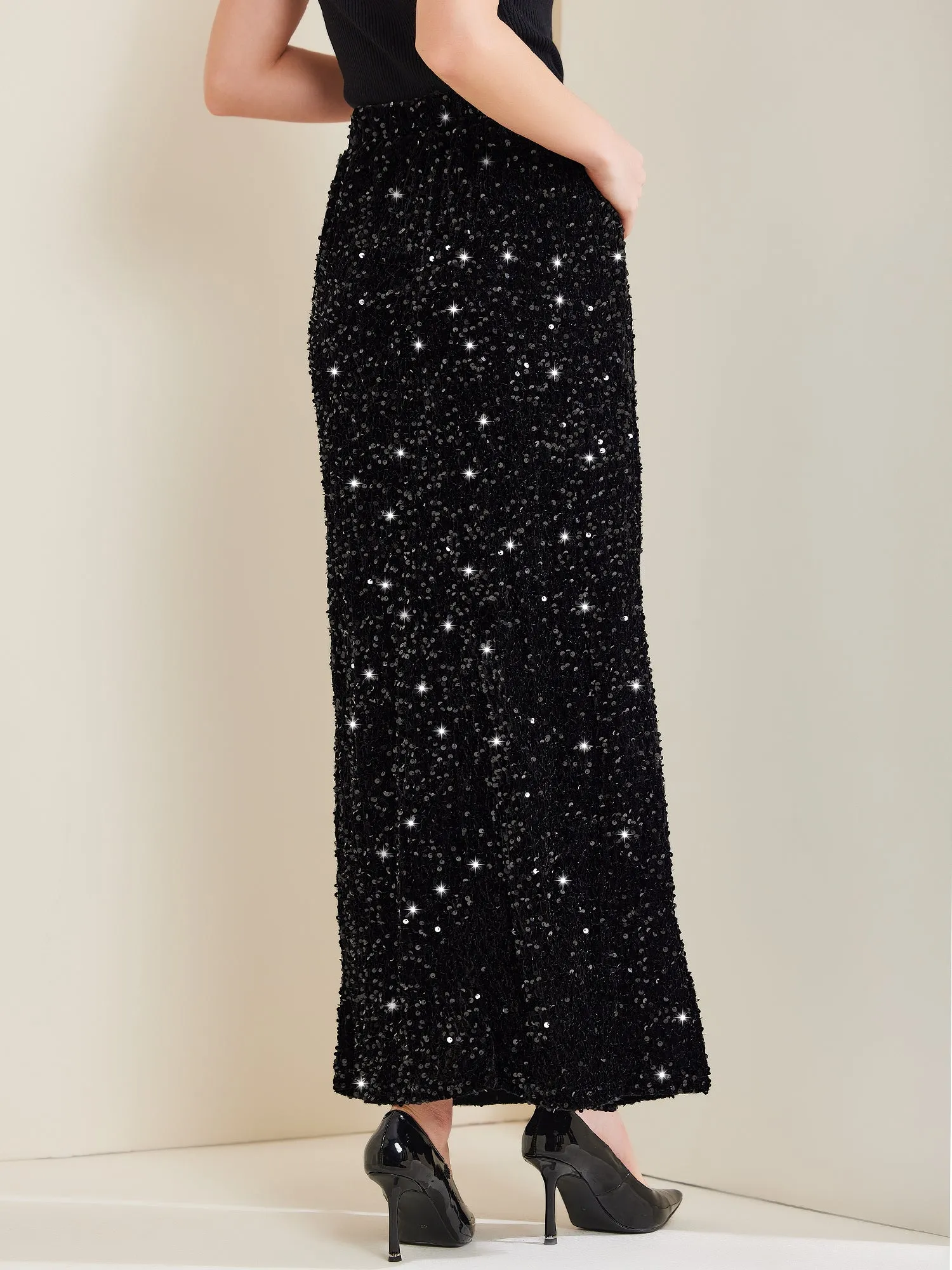 Sequin Velvet Elastic Waist Sparkle Party Maxi Skirt sold by Allegra K product image thumbnail 2