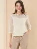 Elegant Lace Sheer See Through Top 3/4 Sleeve Office Blouse sold by Allegra K