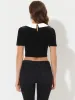 Velvet Blouse Slim Fit Short Sleeve Contrast Collar Crop Top sold by Allegra K